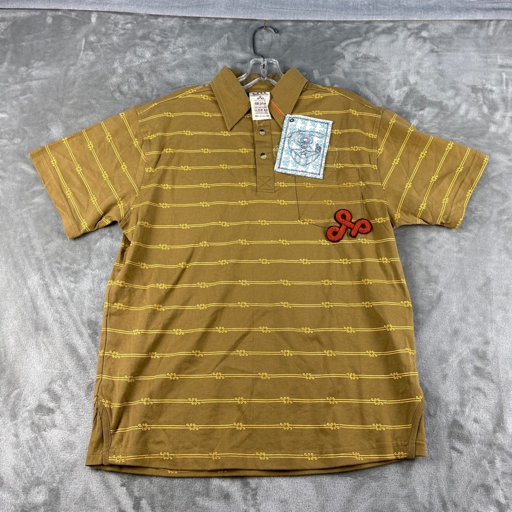 Live Mechanics Mens Polo Shirt Brown Yellow Small Streetwear NWT